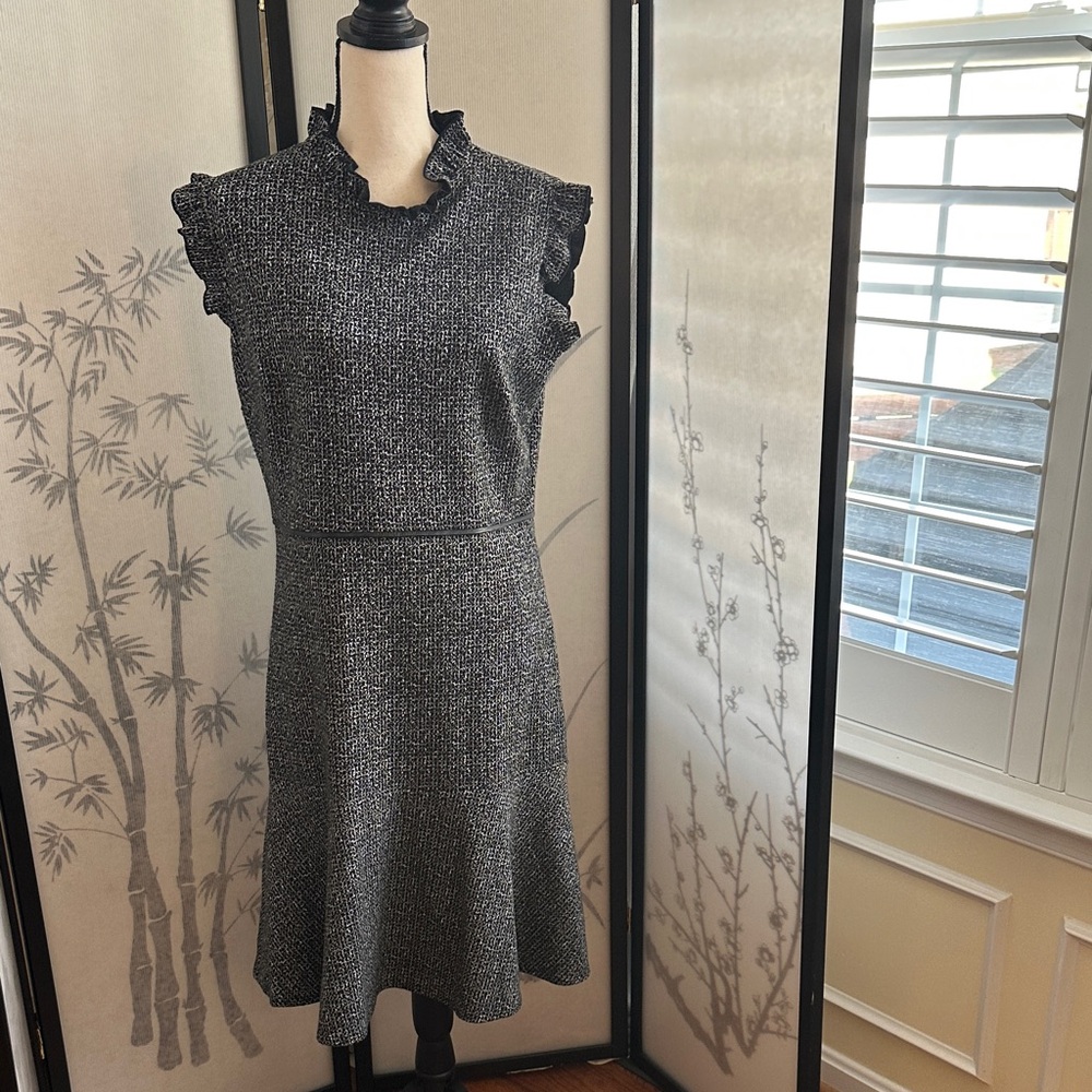 Enfocus Studio Black and White Tweed Textured Midi Dress